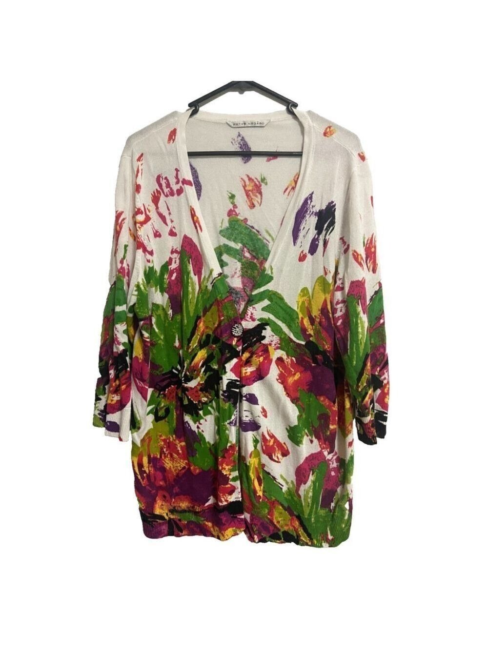 Peter Nygard Colorful Floral Cardigan M-XXL 3/4 Sleeve Button Front Cotton Rayon